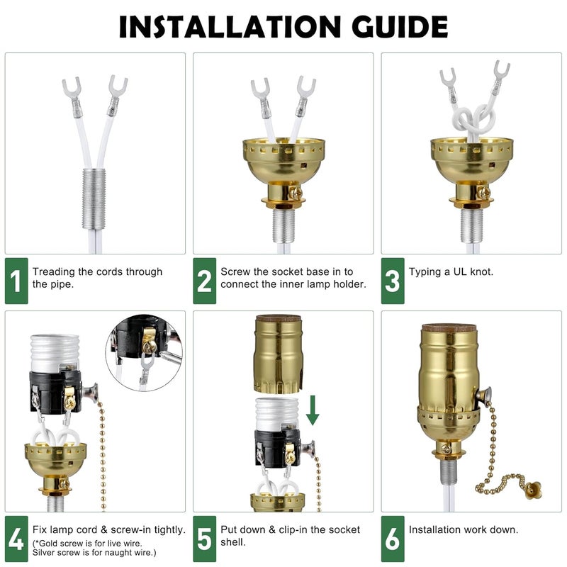 EMNOOTI Pull Chain Light Socket Replacement,E26 Standard Screw Lamp Socket,Bulb Socket with Pull Chain Lamp Switch for Table and Floor Lamp,UL Listed - Image 3